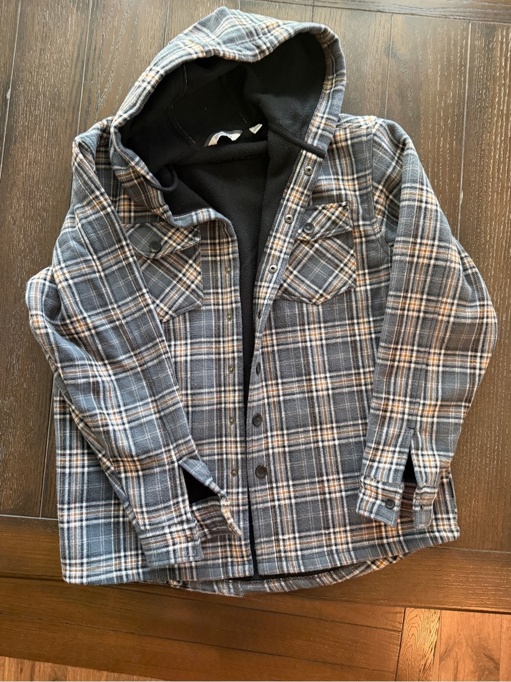 Men's Gray Plaid Hooded Flannel Shirt Jacket - Unbranded